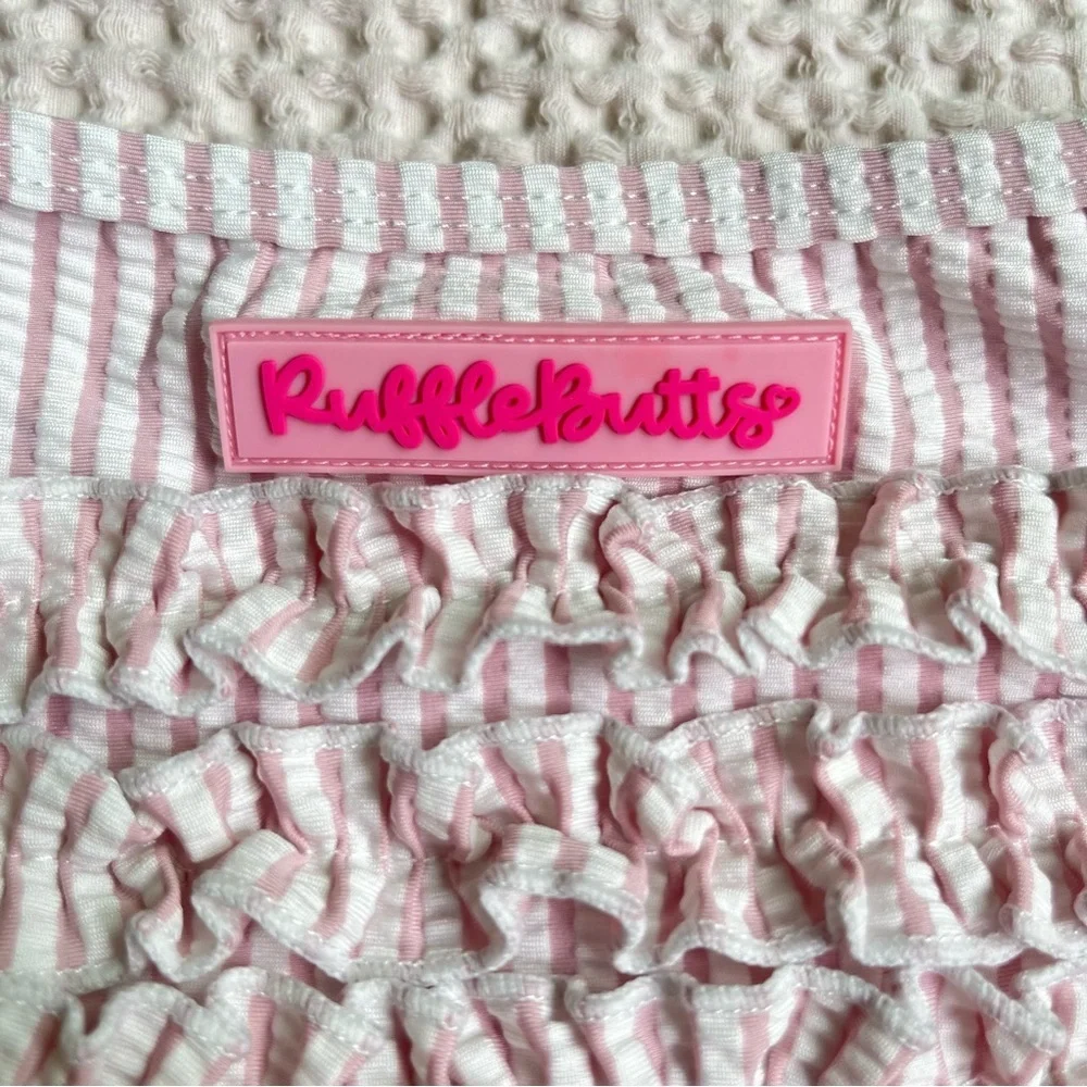 Ruffle Butts Pink & White Seersucker Swim Bottoms